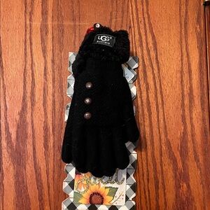 UGG Black Gloves with Button Accents
